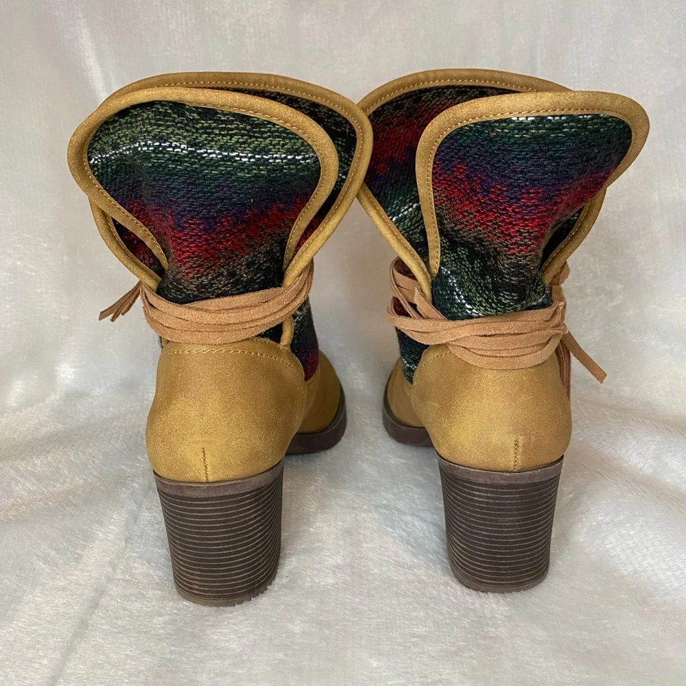 Sugar Holly Brown Faux Leather Heel Southwestern Aztec Boho Ankle Boots